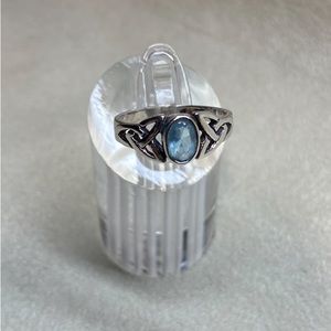 Sterling Silver Celtic Trinity Knot Blue Topaz Ring